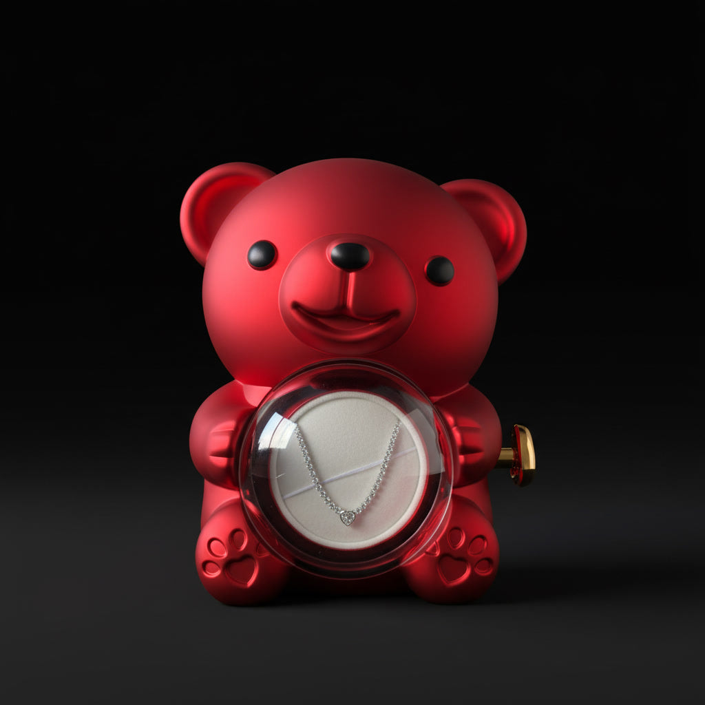 Ursuleț acrilic cu trandafir criogenat și Colier Tennis cu Pandantiv Inimă ❤️